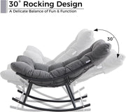 IRONCK Outdoor Rocking Chair, Patio Papasan Rocking Chair with Cushion, Gray