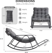 IRONCK Patio Rocking Chair with Cushion, Oversized Outdoor Rocking Chair, Gray