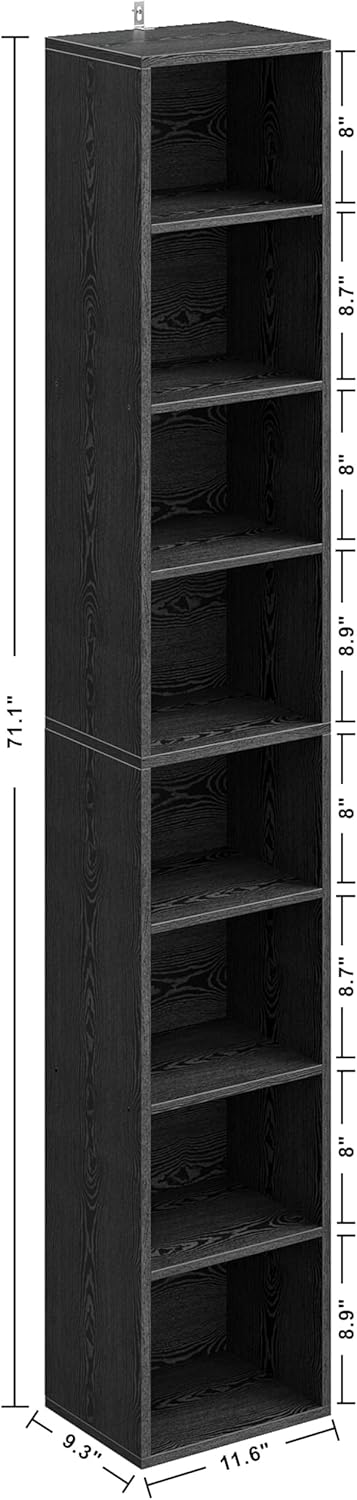 7 Furniture Tall Narrow Bookshelf 8 Tiers, Compact Corner Bookcase, Easy to Match for Living Room, Office, Study, Bedroom, Vintage Black