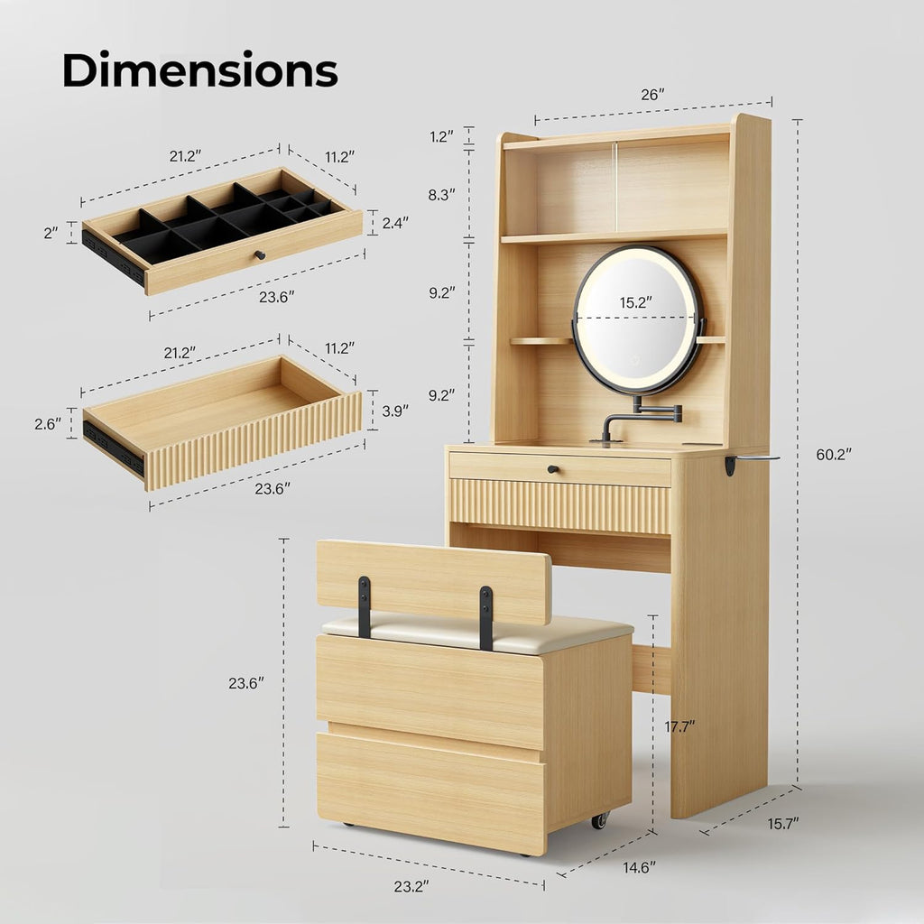 IRONCK Small Vanity Desk with Adjustable Makeup Mirror and LED Lights