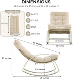 IRONCK Patio Rocking Chair, Outdoor Rocking Chair with Armrest and Cushion, Beige