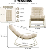 IRONCK Patio Rocking Chair, Outdoor Rocking Chair with Armrest and Cushion, Beige