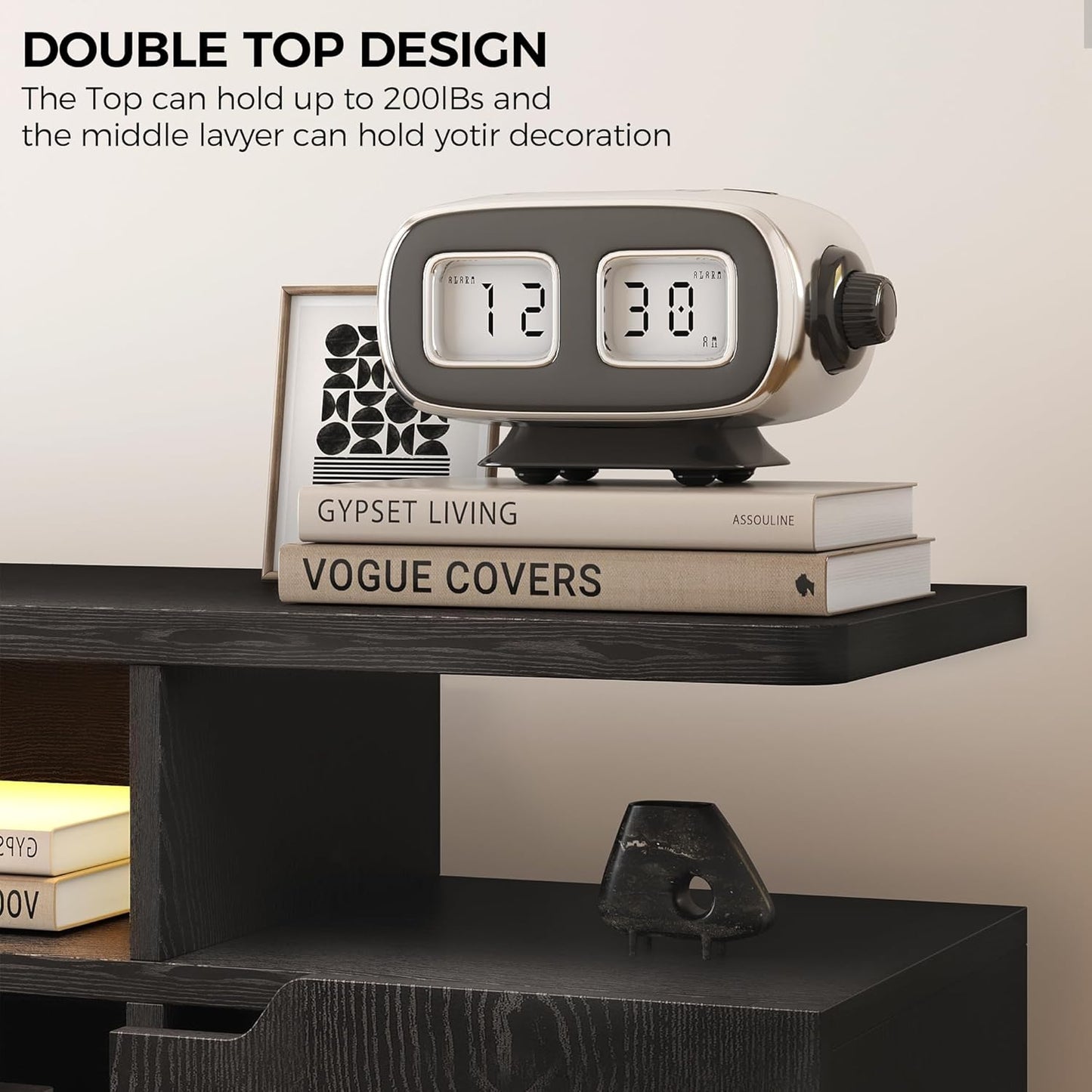 IRONCK TV Stand for TVs 85 inch with Power Outlet and LED Lights, black