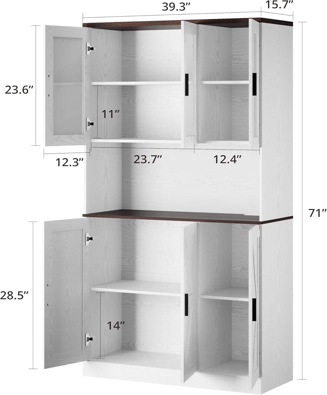 IRONCK 71" Tall Kitchen Pantry Cabinet with Microwave Shelf, White