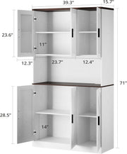 IRONCK 71" Tall Kitchen Pantry Cabinet with Microwave Shelf, White