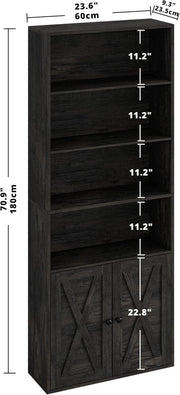 IRONCK Industrial 70 in Bookshelves and Bookcases with Doors Floor Standing 6 Shelf, Charcoal Grey