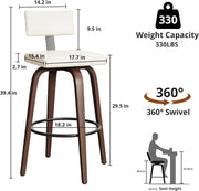 IRONCK Counter Height Bar Stools Set of 2, 29'' Faux Leather Upholstered Barstools with Back