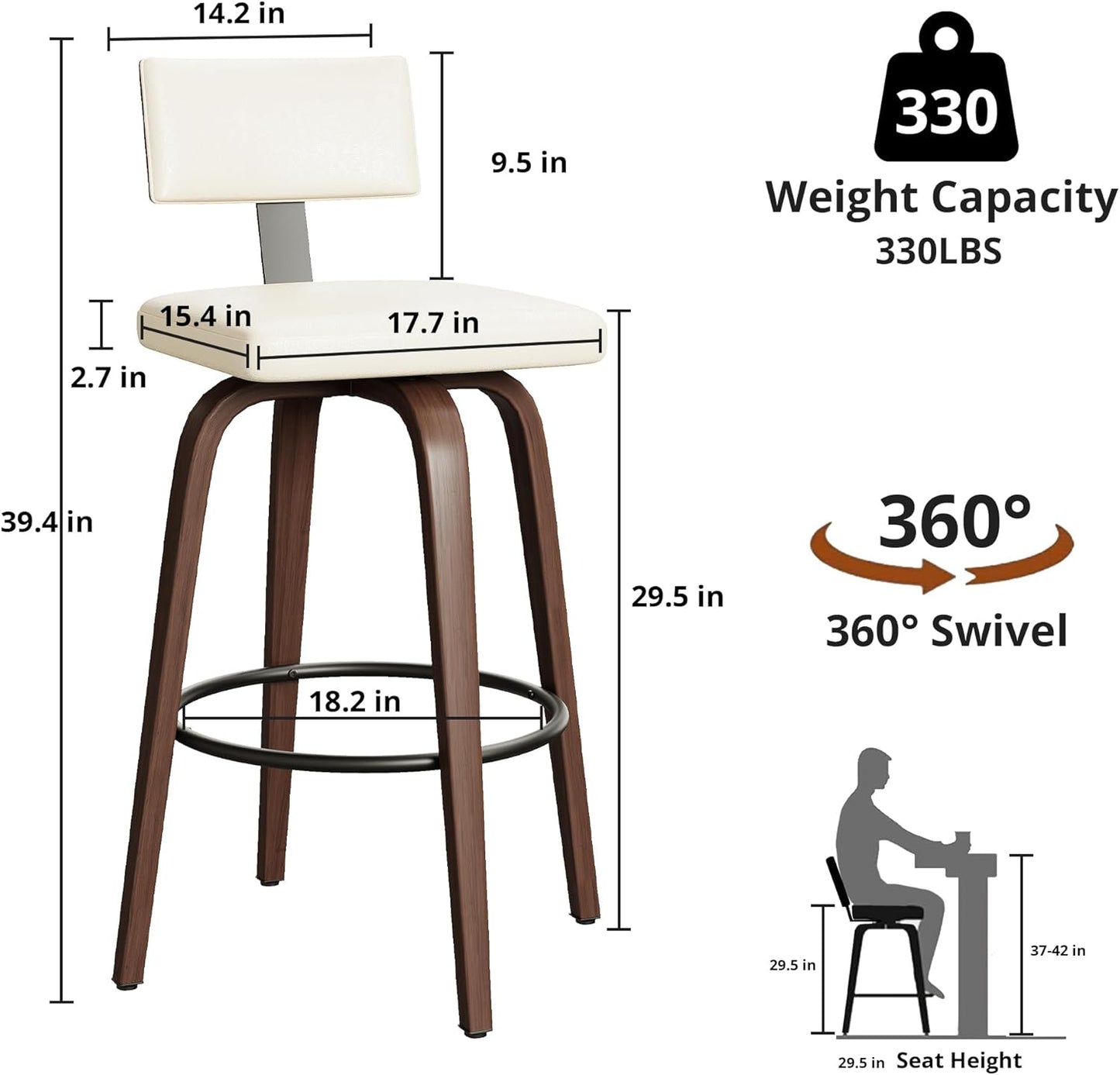 IRONCK Counter Height Bar Stools Set of 2