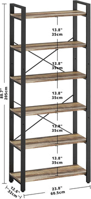 7 Furniture Bookshelf 6-Tier Ladder Shelf 110lbs Display Shelf Vintage Industrial Style Bookcase for Home Office, Living Room