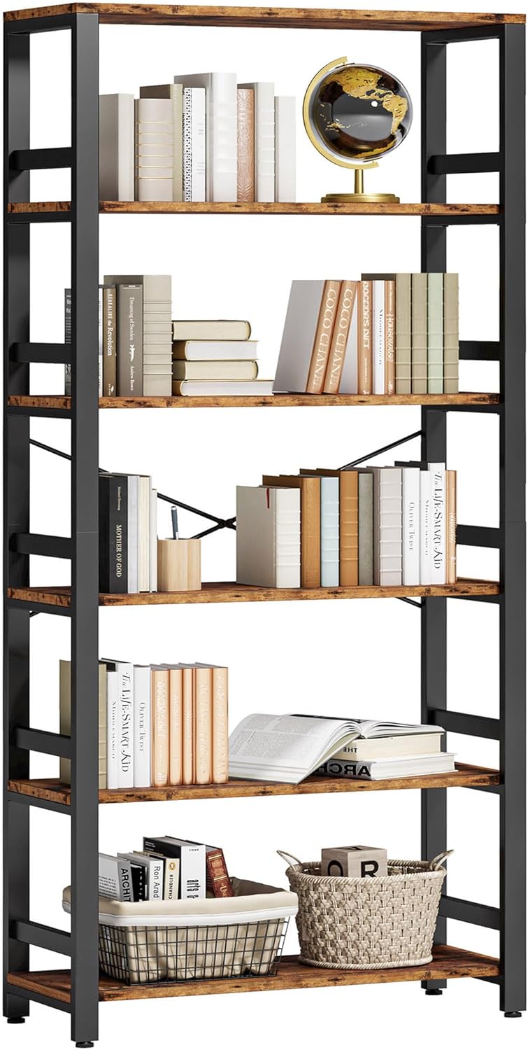 IRONCK Bookshelf, 31.5in Wide Shelf 6 Tier Bookcase,shelf Vintage Industrial Style Bookshelves