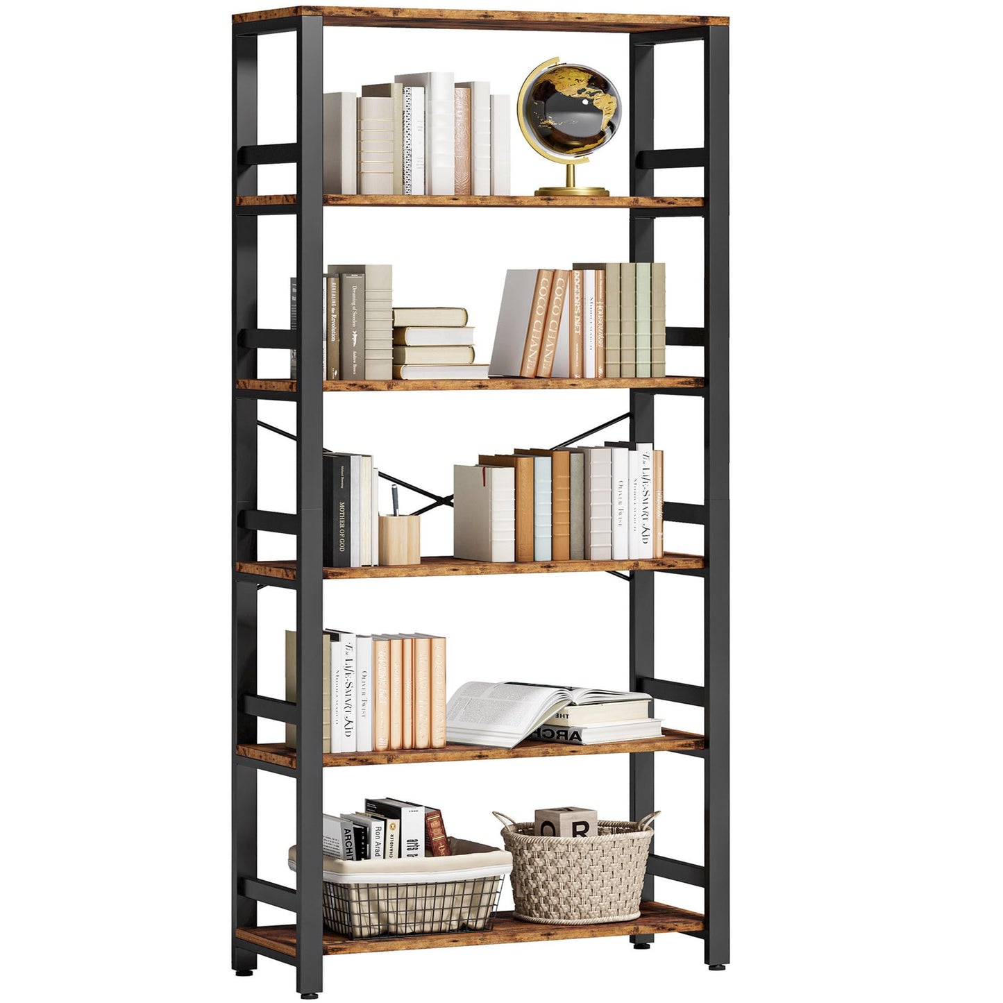 IRONCK Bookshelf, 31.5in Wide Shelf 6 Tier Bookcase,shelf Vintage Industrial Style Bookshelves
