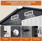 IRONCK 5.7x5.7FT Outdoor Storage Shed, Tool Shed, Dark Blue Galvanized Steel, Lockable Doors, Breathable Vent, Metal Garden Storage, Outdoor Shed, For Backyard, Patio, Poolside