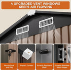 IRONCK 10x8.2FT Outdoor Storage Shed with Clear Window, Tool Shed, Brown Lockable Doors, Breathable Ventilation, 9.5x8 FT Base, Outdoor Shed For Generators/Bikes/Wheelbarrows