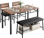 IRONCK Dining Table Set for 4, Kitchen Table with Upholstered Bench and 2 Chairs, Kitchen Table and Chairs Set for Small Space, Apartment, Gray