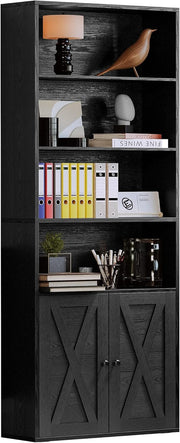IRONCK 70 in Tall Industrial Bookshelves and Bookcases with Doors, black