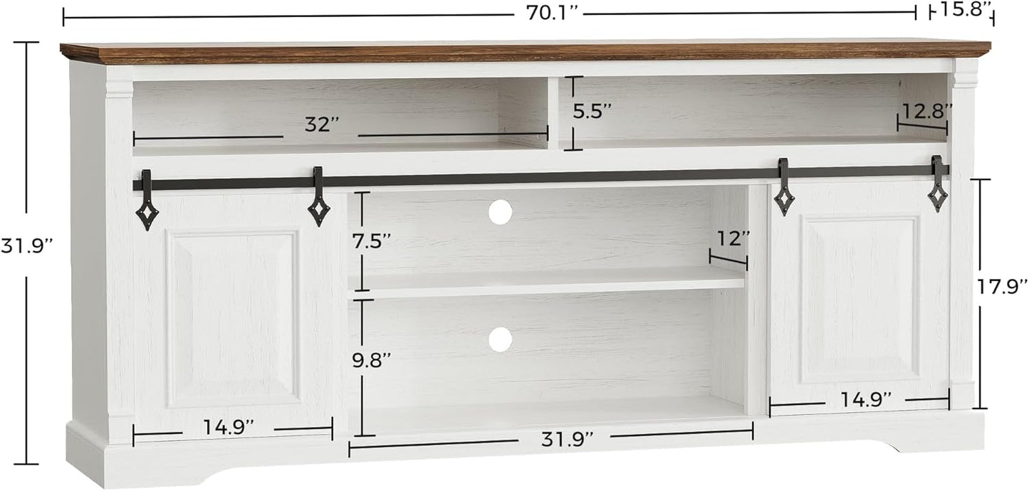 IRONCK Farmhouse TV Stand for 75+ Inch TV, White