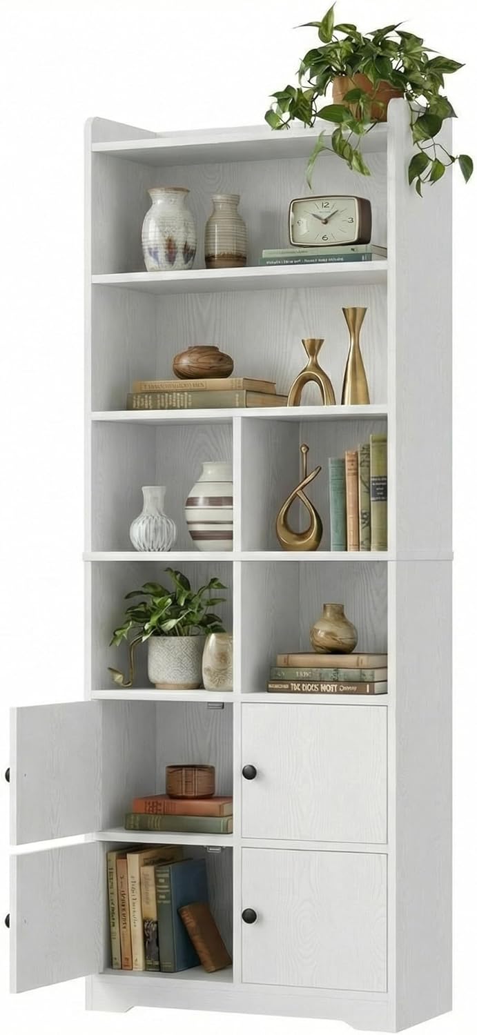 IRONCK 74.6 in Tall Bookshelf with Doors, Storage Shelves, White