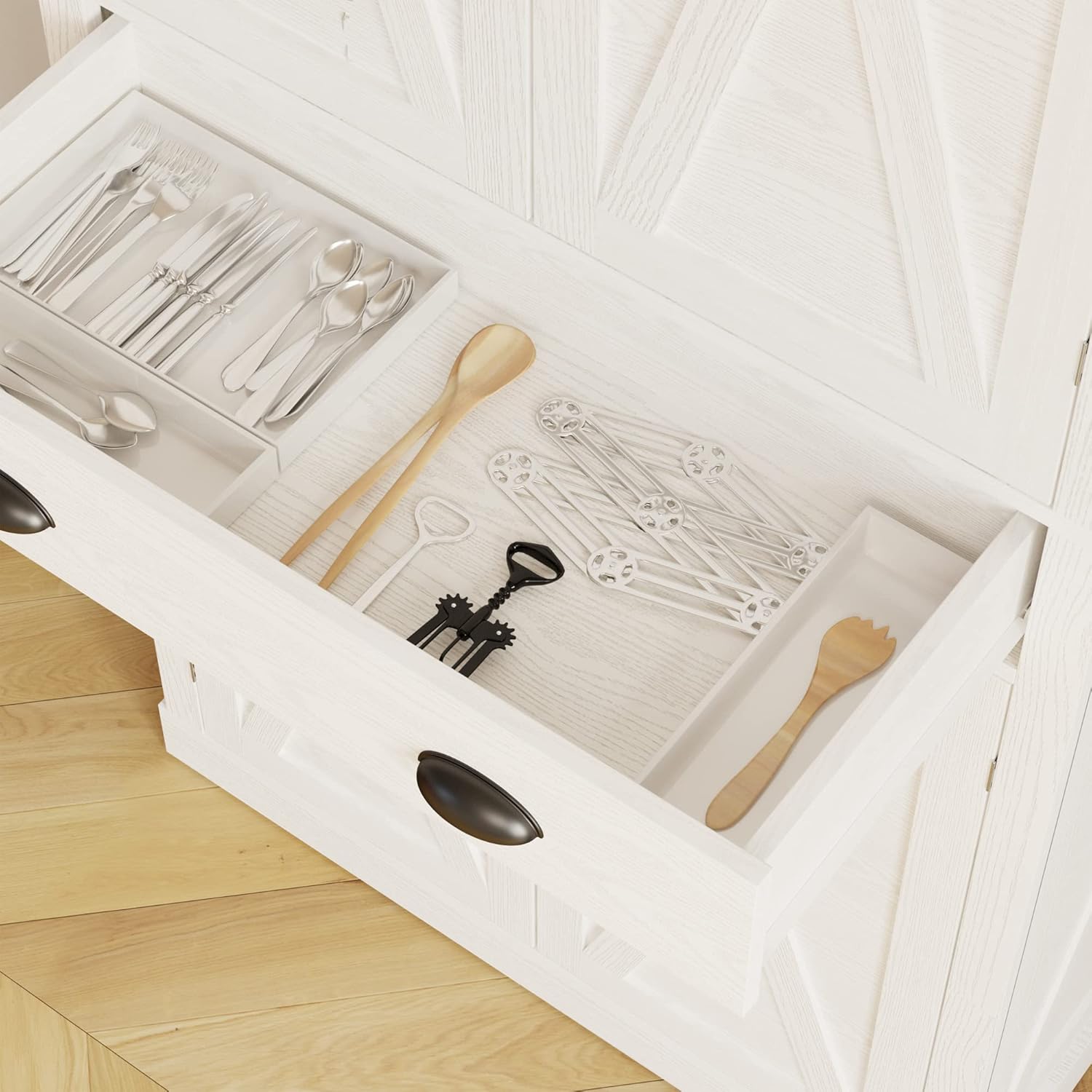 IRONCK Kitchen Pantry Storage Cabinet 72.6" H x 24" W, White | Freestanding Storage Cabinet with Barn Doors, Drawer, and 4 Adjustable Shelves for Laundry Rooms