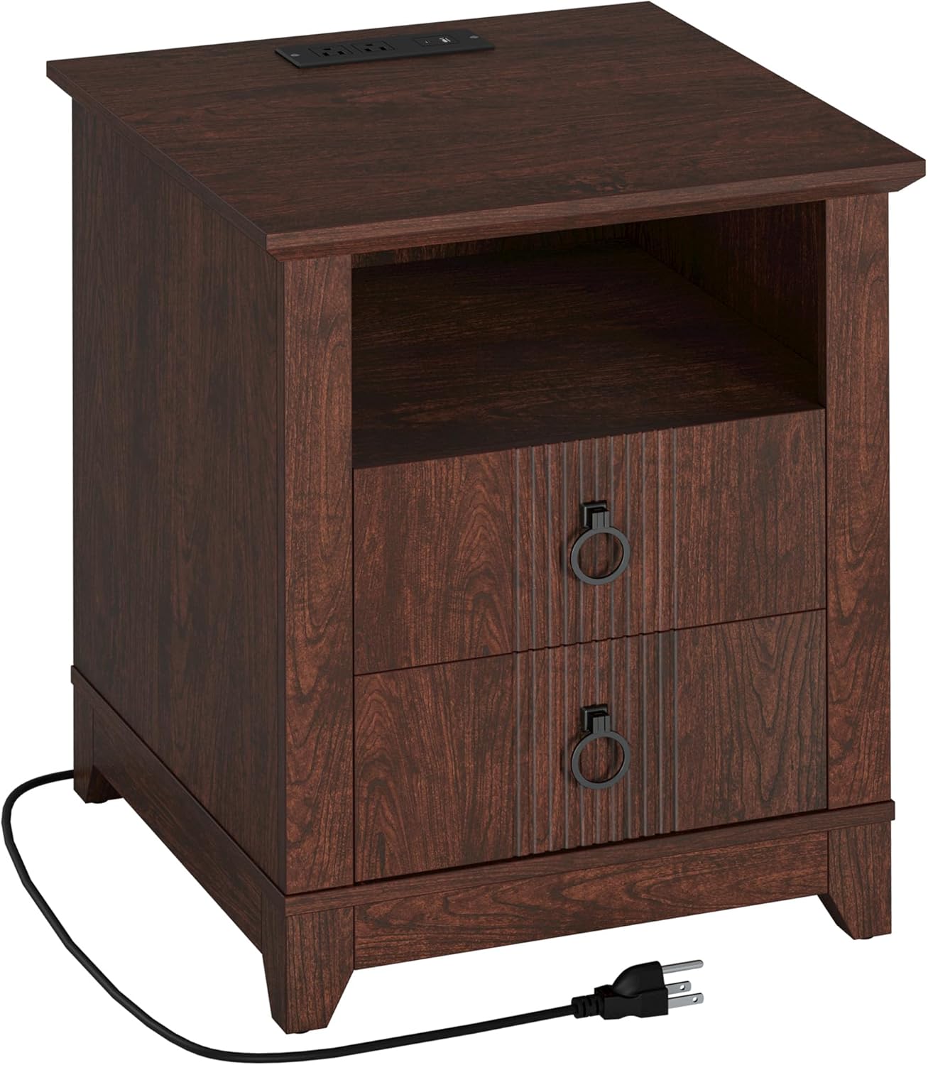 IRONCK Night Stand with Charging Station, Bedside Table with 2 Drawers and 1 Open Shelf