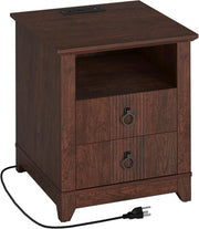 IRONCK Night Stand with Charging Station, Bedside Table with 2 Drawers and 1 Open Shelf