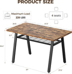 IRONCK 47.2 Inch Dining Table for 4-6, Kitchen Table with Storage Rack