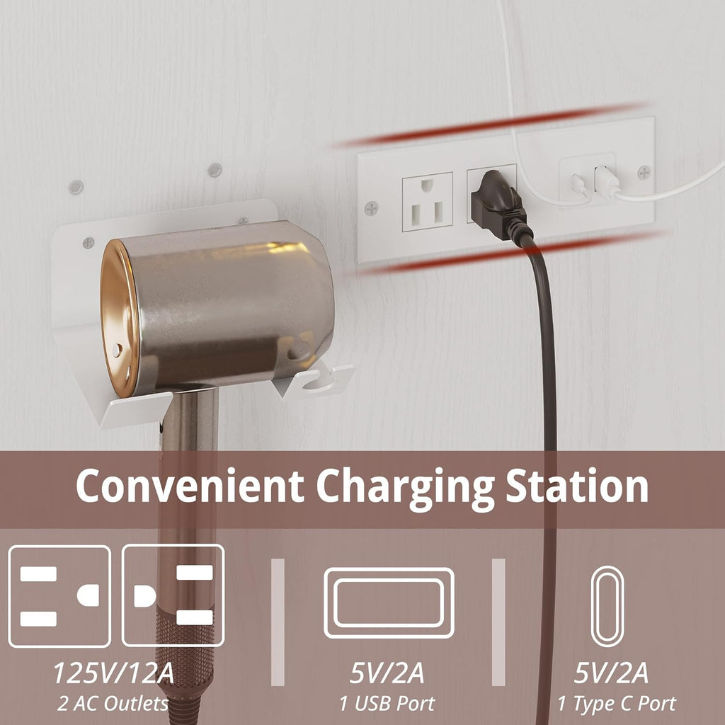 IRONCK Small Makeup Vanity Table with 5 Drawers, Power Outlet, and Vanity Stool