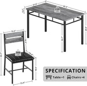 IRONCK Dining Table Set for 4, Wood Kitchen Table with Upholstered Chairs for Kitchen Room and Small Spaces, Grey