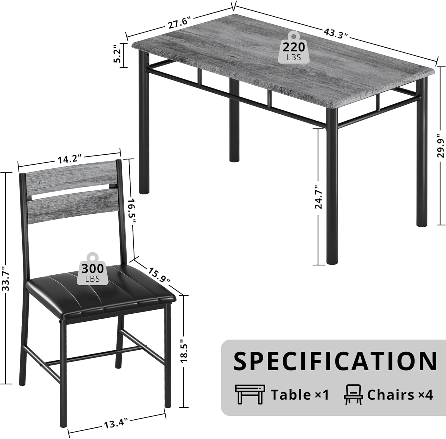 IRONCK Wood Dining Table Set, Wood Kitchen Table with Upholstered Chairs