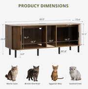 7 Furniture 60 Inch Double Cat Litter Box Enclosure Furniture with Built-in Power Outlet & Sliding Door, Walnut