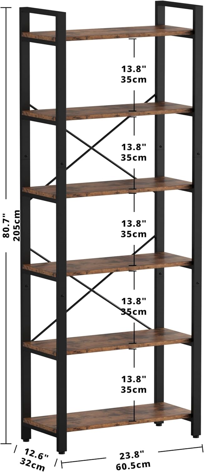 7 Furniture Bookshelf 6-Tier Ladder Shelf 110lbs Display Shelf Vintage Industrial Style Bookcase for Home Office, Living Room
