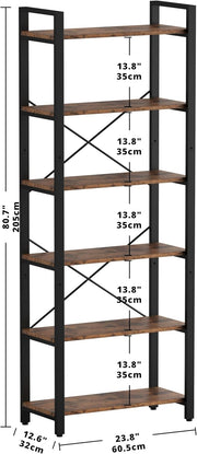 7 Furniture Bookshelf 6-Tier Ladder Shelf 110lbs Display Shelf Vintage Industrial Style Bookcase for Home Office, Living Room