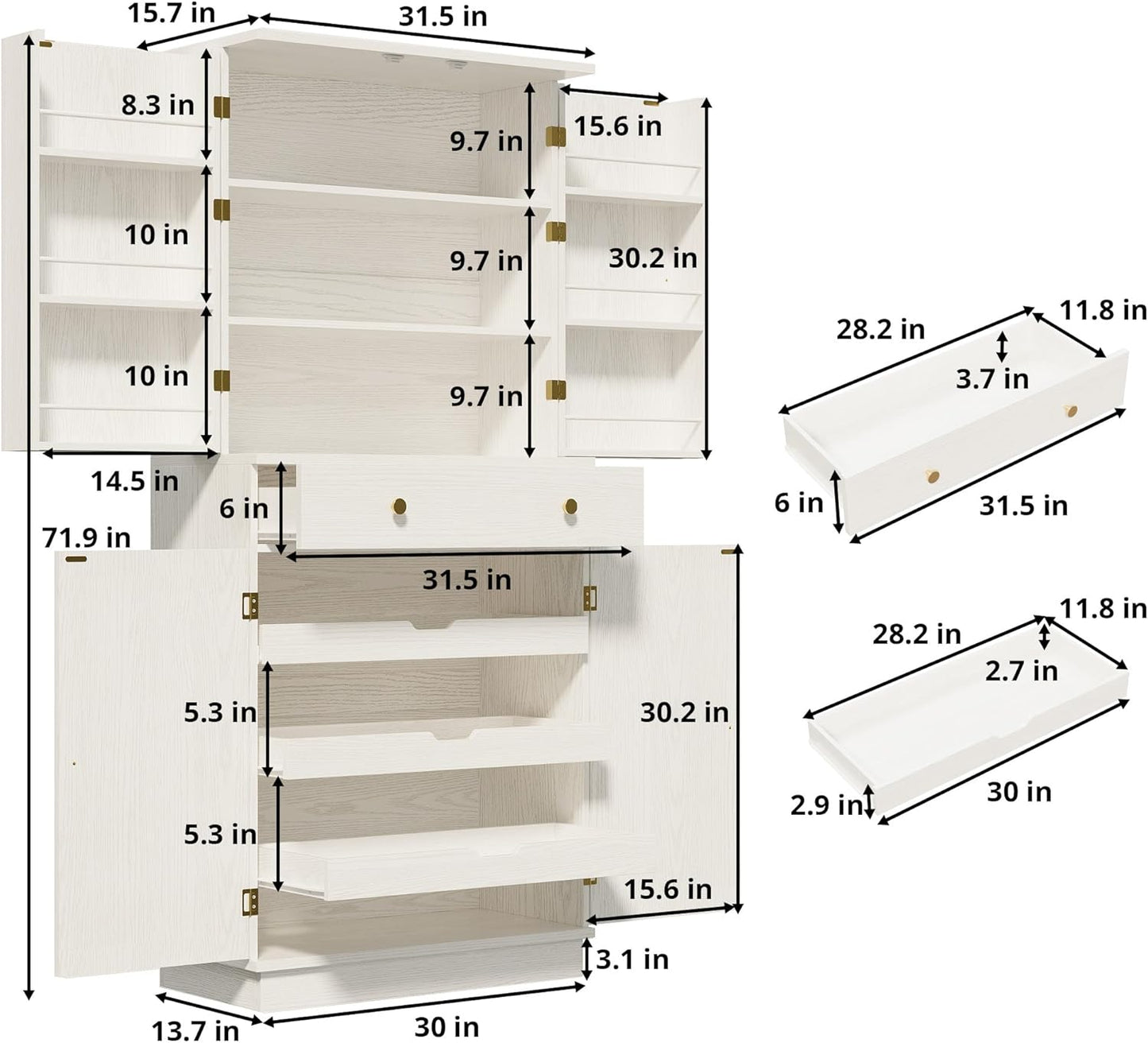 IRONCK 72”Tall Kitchen Pantry Cabinet