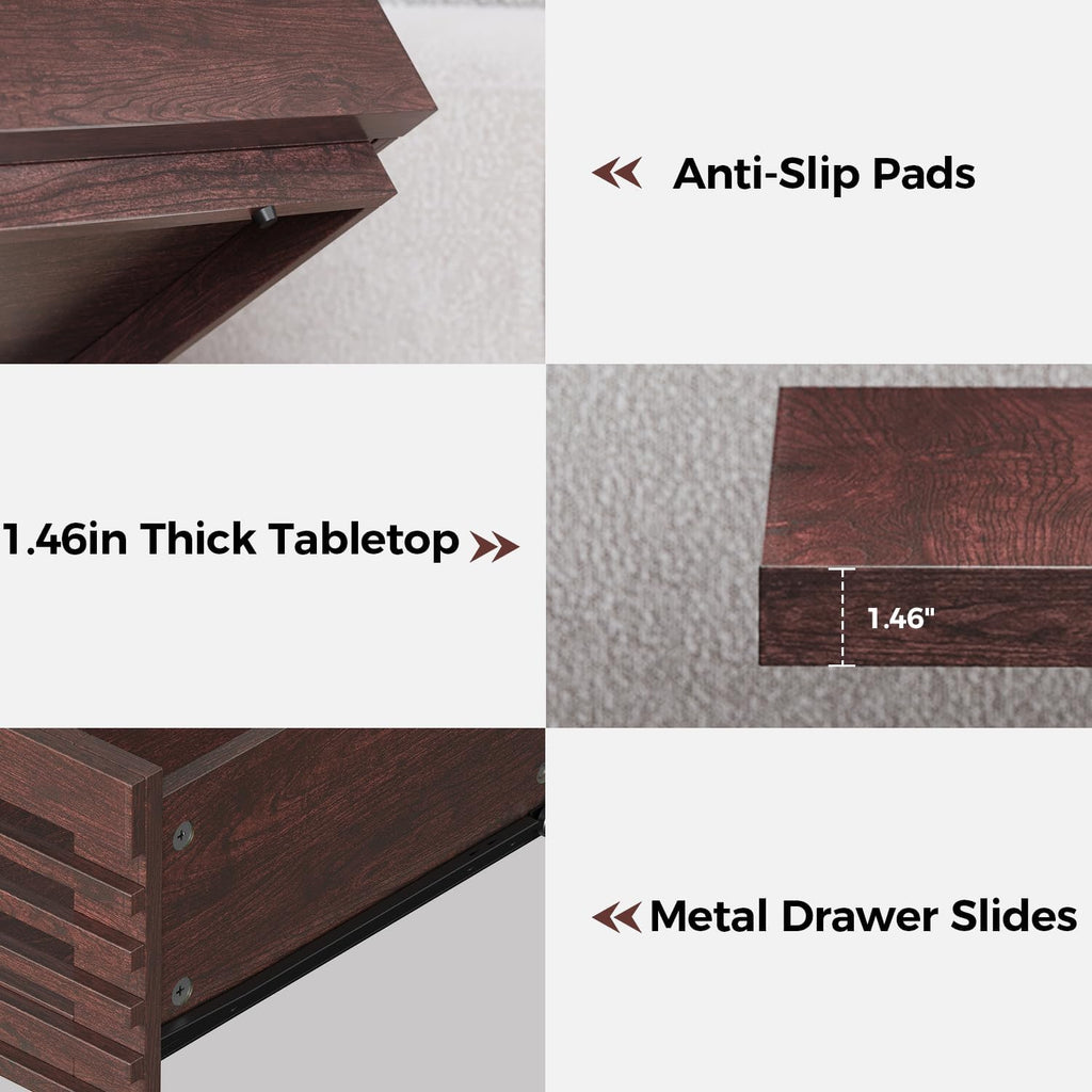 IRONCK Coffee Table with LED Light and Charging Statio, Walnut