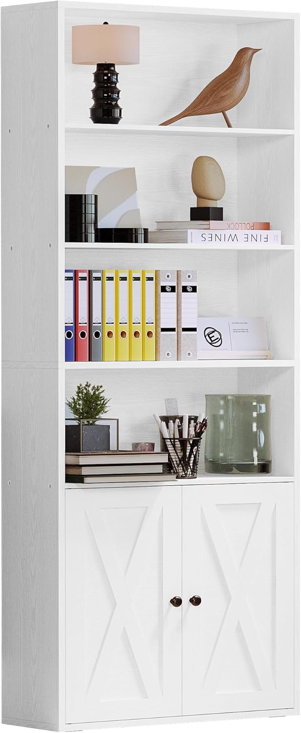 IRONCK 70 in Tall Industrial Bookshelves and Bookcases with Doors, black