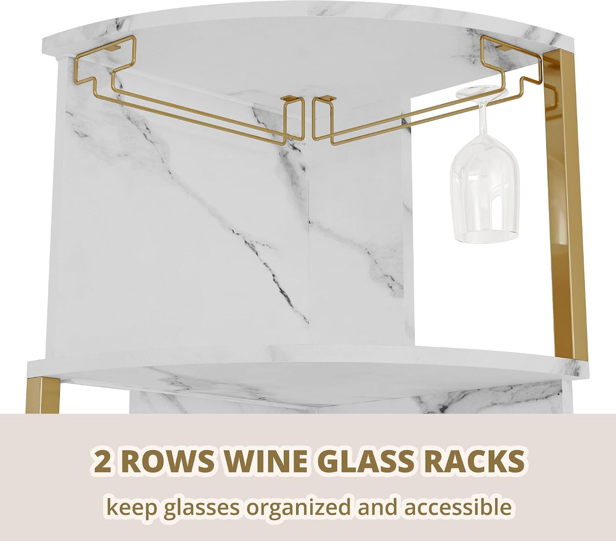 IRONCK Corner Bar Cabinet with LED Lights & Power Outlets, 5-Tier Corner Shelf with Glass Holder, Wine Bar Cabinet Liquor Cabinet for Living Room, Dining Room, Kitchen, Black & Gold