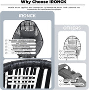 IRONCK Wicker Outdoor Egg Chair with Ottoman, Patio Lounge Chair, Dark Gray