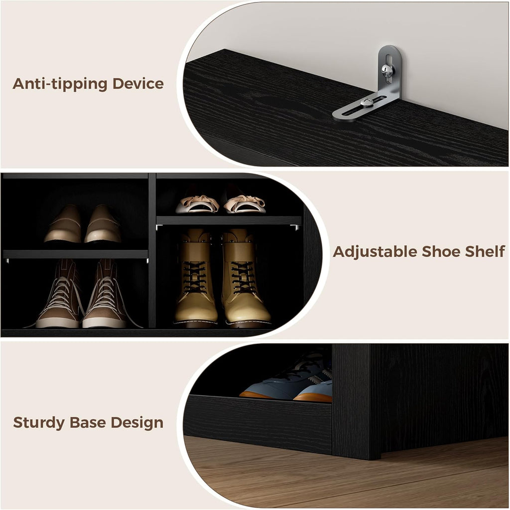IRONCK Hall Tree with Bench and Shoe Storage, Coat Rack, Adjustable Shelf, Black