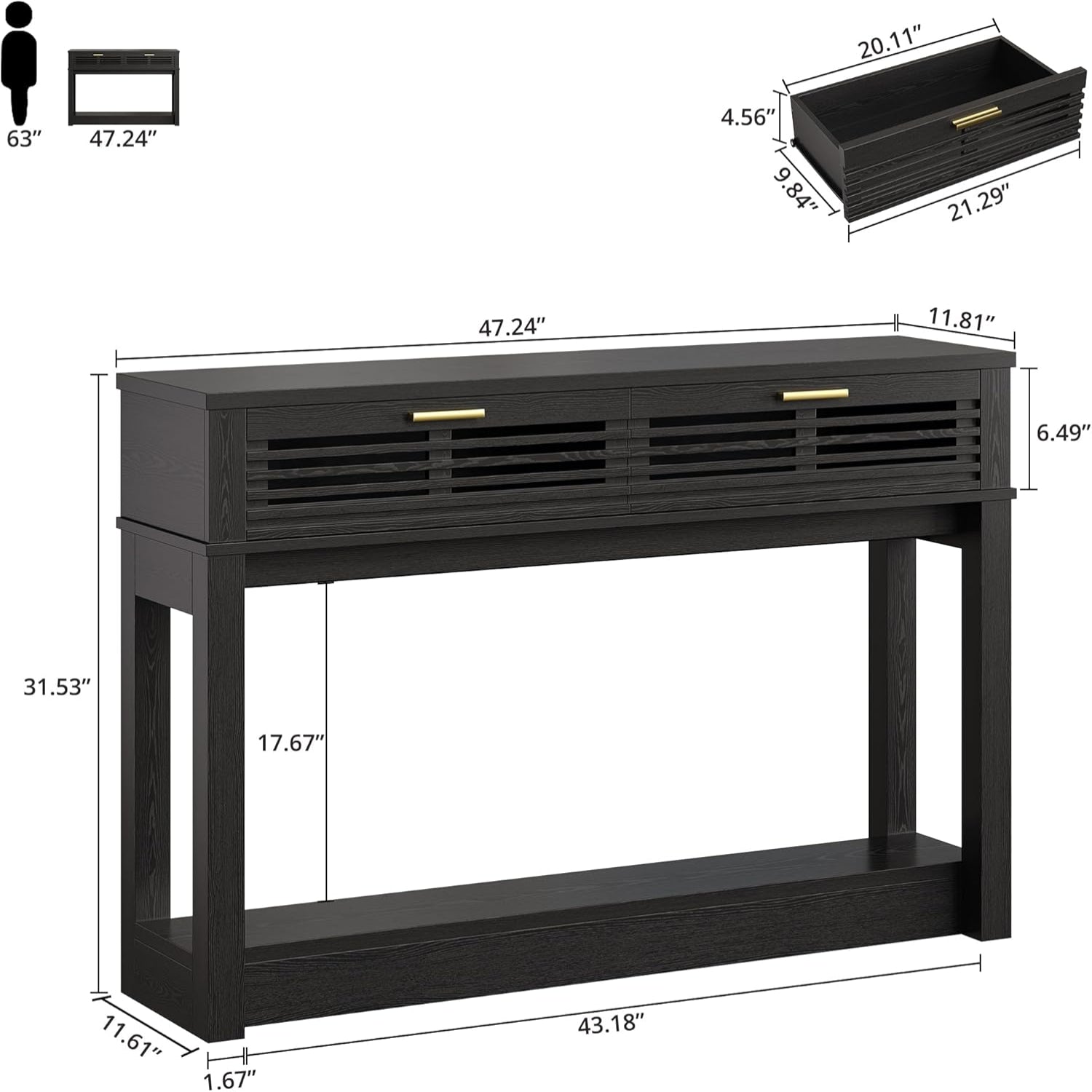 IRONCK 47"  Console Table with Drawer for Living Room, Black