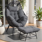 IRONCK Wicker Outdoor Egg Chair with Ottoman, Patio Lounge Chair, Dark Gray