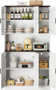 IRONCK 71" Tall Kitchen Pantry Cabinet with Microwave Shelf, White