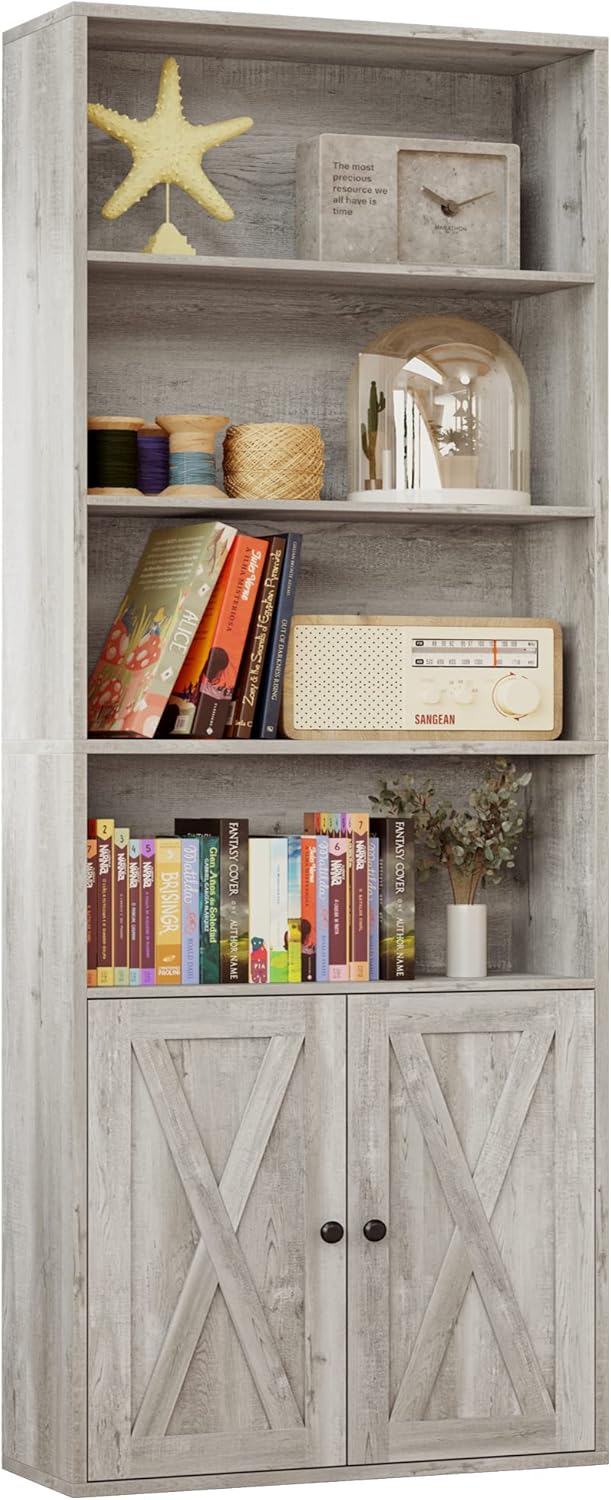 IRONCK 70 in Tall Industrial Bookshelves and Bookcases with Doors, black