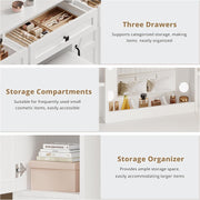 IRONCK White Vanity Desk with Adjustable 3 LED Modes, Stool Included