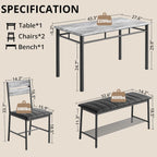 IRONCK Dining Table Set for 4, with Upholstered Bench and 2 Chairs