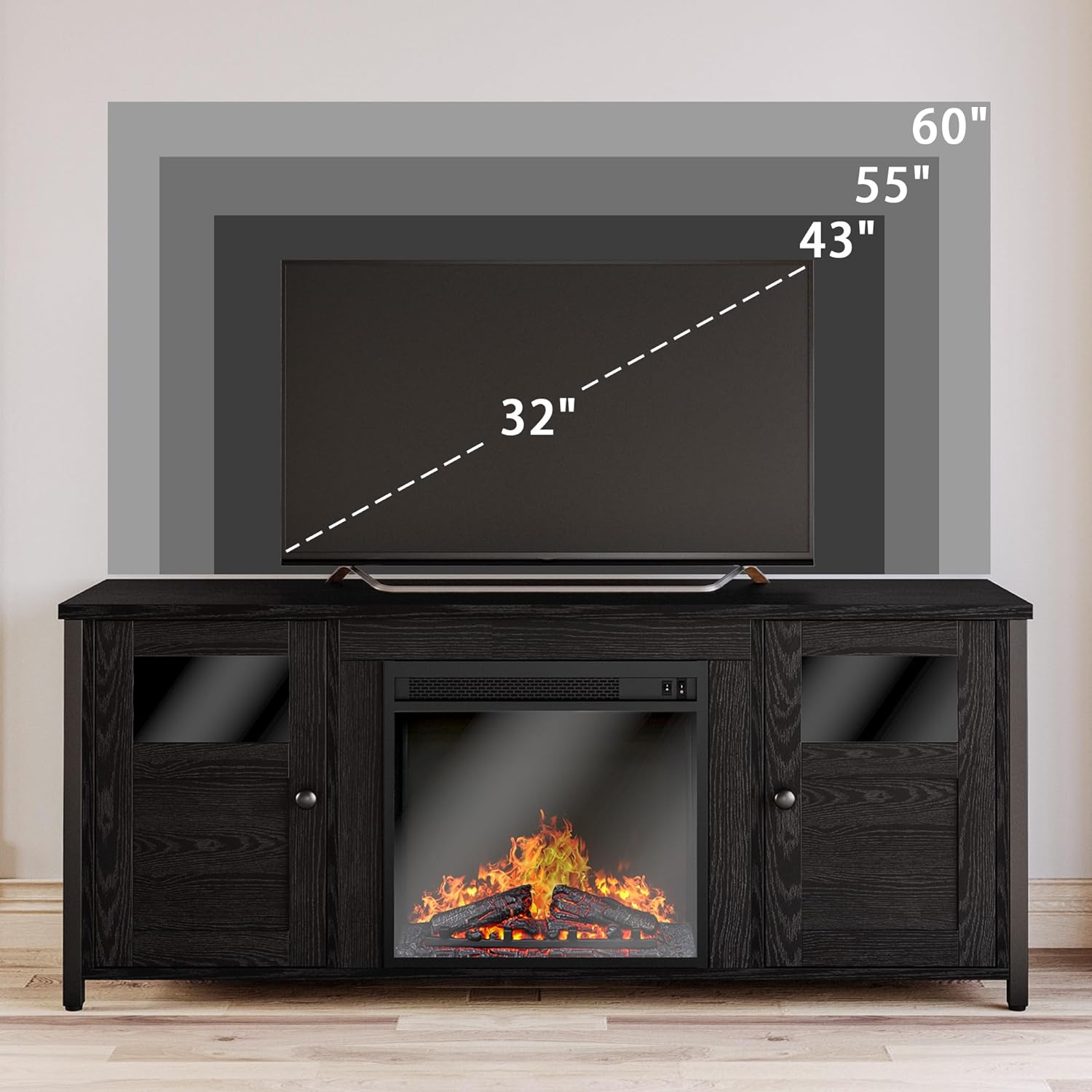 Black fireplace tv stand deals 60 inch