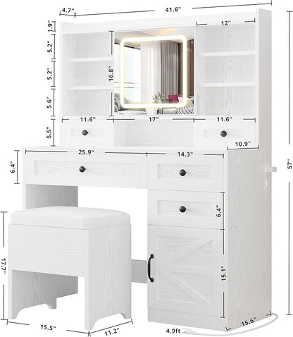 Vanity Desk with LED Lighted Mirror