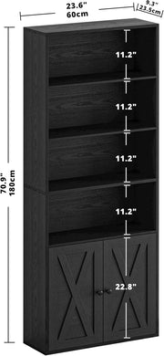 IRONCK 70 in Tall Industrial Bookshelves and Bookcases with Doors, black