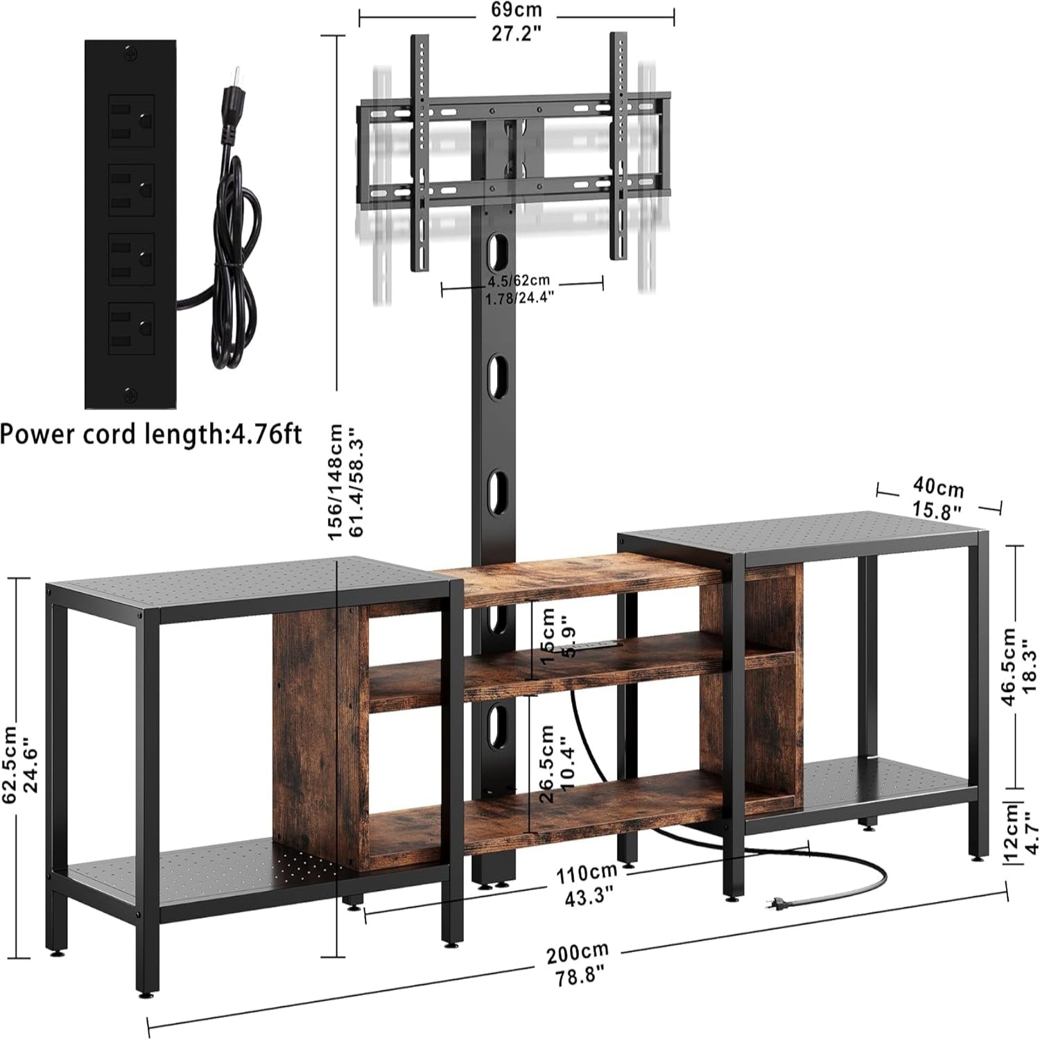 IRONCK 79 Inch TV Stand for TVs up to 85 Inch with Mount and Power Outlet