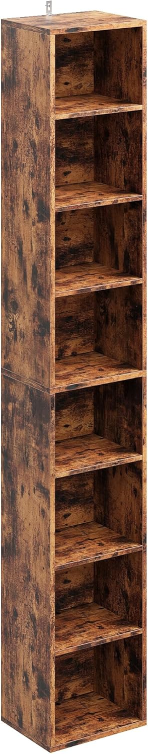 7 Furniture Tall Narrow Bookshelf 8 Tiers, Compact Corner Bookcase, Easy to Match for Living Room, Office, Study, Bedroom, White