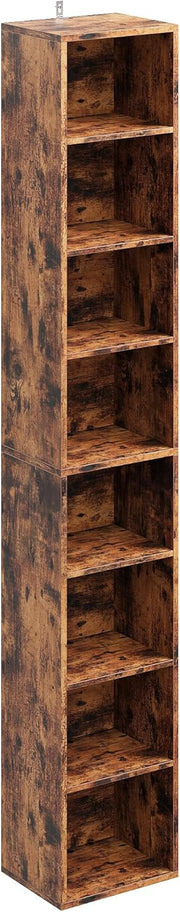 7 Furniture Tall Narrow Bookshelf 8 Tiers, Compact Corner Bookcase, Easy to Match for Living Room, Office, Study, Bedroom, White