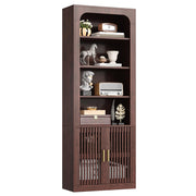 IRONCK Mid-Century Book Shelf, 6-Tier Floor Standing Bookcase with Grille Doors, Tall Storage Shelves for Display & Organizing, Suitable for Home Office, Living Room (White)